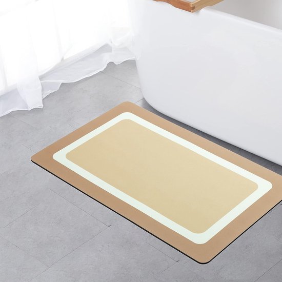 70 cm x 43 cm badmatten, antislip badmat, machinewasbaar, antislip, zacht badkamertapijt, rubber, beige, herbruikbaar