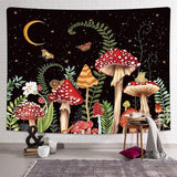 Mushroom Esthetisch Wandtapijt, Boho Vintage Planten Maan en Sterren Vlinder Wandtapijt, Landelijke Muurkunst voor Slaapkamer - 130 x 150cm