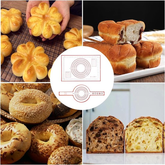 2-delige bakmat, antislip siliconen mat keuken, siliconen bakmat, gemakkelijk schoon te maken, herbruikbare broodbakaccessoires, antiaanbaklaag deegmat met maatvoering