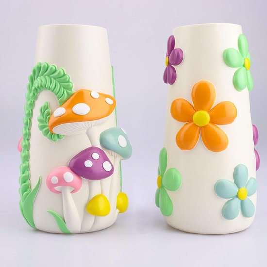 Beschilderde paddenstoelvaas voor bloemen, kleurrijke unieke 3D-bloemenvaas, 20 cm hoog, regenboog, funky paddenstoelvazen, decoratie, vaas voor pampasgras, grappig, veelzijdige tuingeschenken.