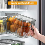 Koelkastorganizer, 3-delige set, koelkastopbergdoos, stapelbaar met deksel en handvat, opbergsysteem voor koelkast, groenten en fruit voor keuken, koelkast, kasten, BPA-vrij