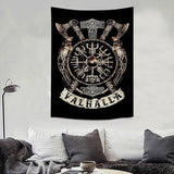 Viking decoratief wandtapijt Vegvisir assen hamer Valhalla muur doek Scandinavische mythologie Fathurk wandbehang Gothic esthetisch decoratief tapijt klein zwart 150 x130cm