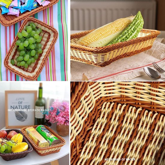 2 stuks gevlochten gevlochten fruitbrood, opbergmand rotan geweven mand voor eetkamer, woonkamer en keuken (30 x 20 x 7 cm)