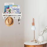 Houten wandrek voor organizer, keuken, kruidenrek, wandrek met 4 haken voor sleutelplank, opbergruimte, badkamer, boekenkast van hout voor slaapkamer, wanddecoratie, kantoor en huishouden. (wit)