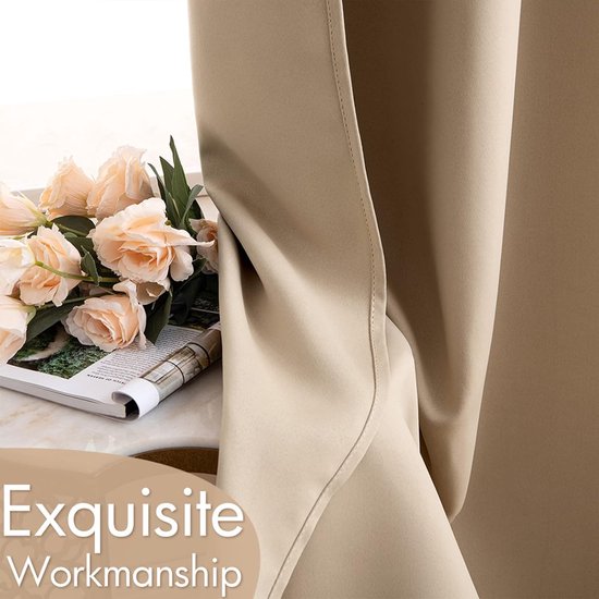 Gordijnen, beige, ondoorzichtig, met ingestanste ringen, mooie zachte verduisteringsgordijnen voor het verduisteren van ruimtes, set van 2, gordijnen, slaapkamer, woonkamer, thermogordijn,