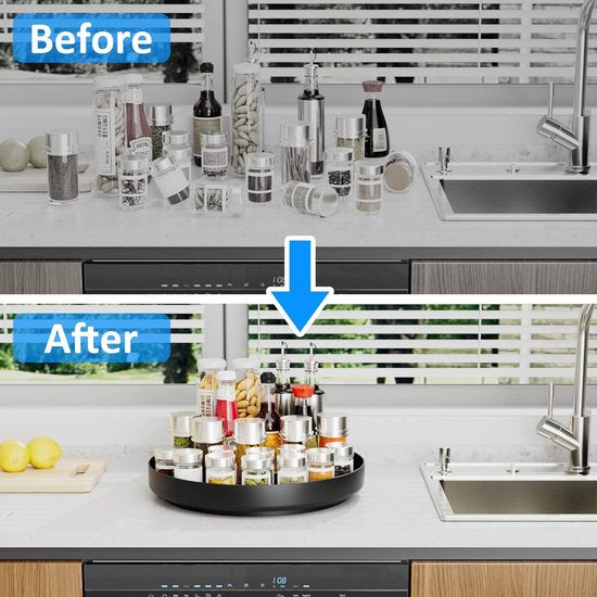 Draaitafel Organizer - 13" Roterend Metaal Kruidenrek Lazy Susan voor Kast Pantry Keuken Aanrecht Badkamer Koelkast Tafelopslag Zwart