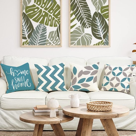 Cushion Cover 40 x 40 cm, Set of 4, Outdoor Cushion Decorative Linen Cushion Covers Geometric Pattern Cushion Covers for Sofa Living Room Decorative Cushion 40 x 40 cm, A023