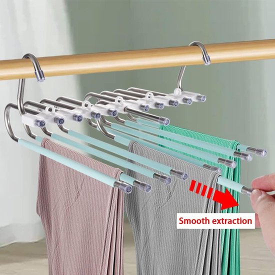 Trouser Hanger, Trouser Hanger, Space-Saving, Stainless Steel, Extendable, Space-saving, Horizontal and Vertical Hanging Methods, for Trousers, Jeans, Scarves, Belts, Ties (9 in 1)