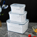 3 stuks productiecontainers voedselcontainers koelkast organizermanden afdruiprek groentelade met zeven en deksels voor groenten vlees verse fruitsalade 3 stuks