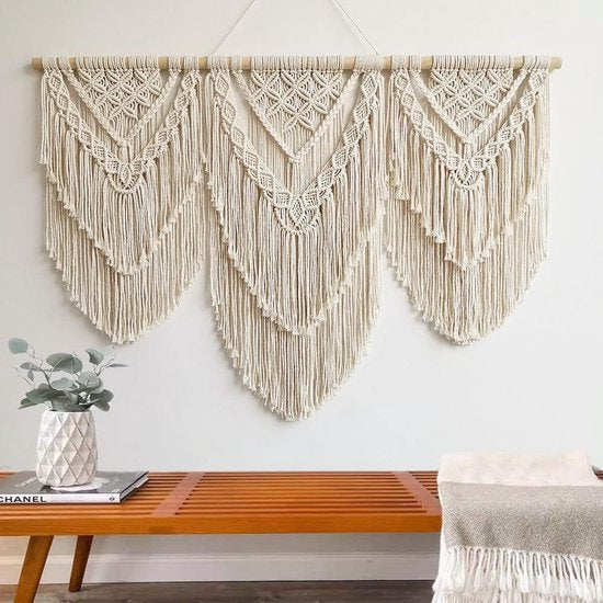 Macramé wandbehang kunst geweven tapijt boho decoratie chic home decor appartement slaapzaal kamerdecoratie, balkon decoratie, wanddecoratie boho (H)
