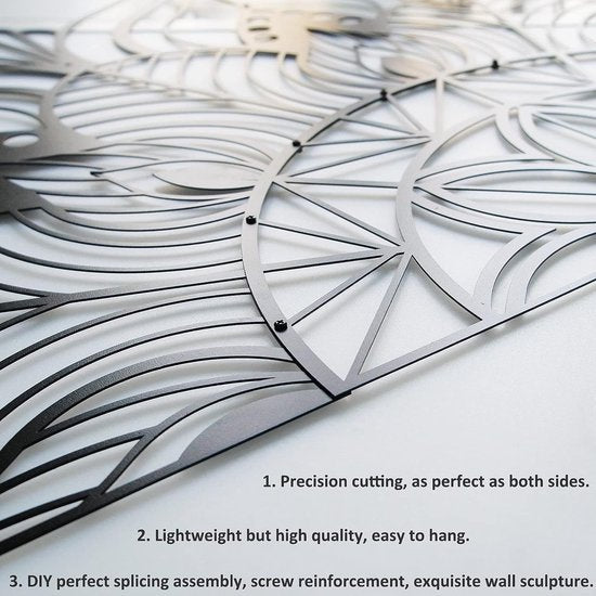 Grote Metalen Mandala Muurdecoratie Unieke Lotusbloem Muurkunst voor Thuis Slaapkamer Kantoor Binnen Buiten (Zwart)