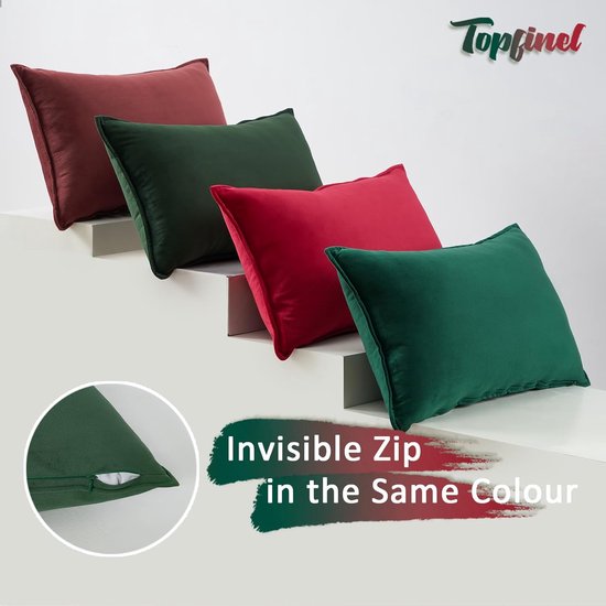 Kerstkussensloop, 30 x 50 cm, groen en rood, set van 4 fluwelen kussenslopen, kussenovertrek, sierkussen, sofakussen, decoratie voor bank, slaapkamer, woonkamer, cadeau, pluizig
