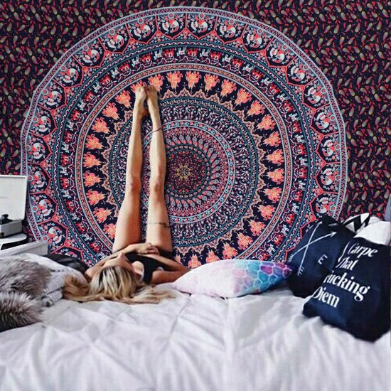Mandala muurhangend Boheems Indiaas tapijt yoga hippie psychedelische decoratieve doek groot tafelkleed 210 x 150cm