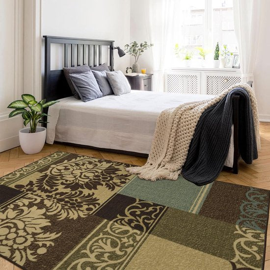 Ottohome-collectie, eigentijdse antislip kamertapijt in damast-design, bruin, 100 x 150 cm