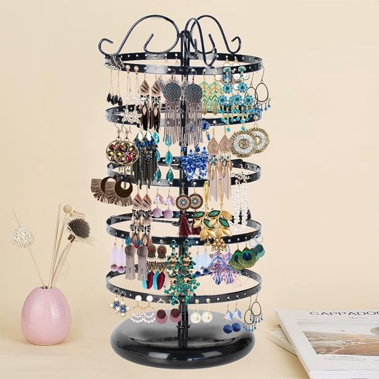 5-laags sieradenstandaard, draaibare sieradenhouder, oorbelhouder, oorbelstandaard, organizer, metalen sieradenopslag voor oorbellen, halskettingen, armband (zwart)