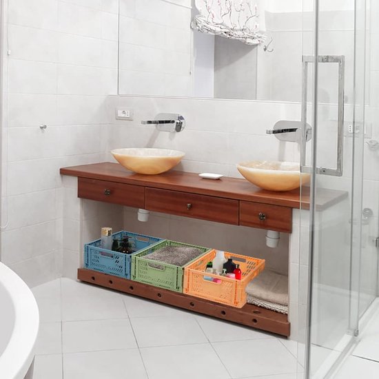 Shelf Baskets Set of 4 Plastic Storage Boxes Foldable Storage Boxes Kitchen Drawer Inserts Stackable Shelf Baskets Storage Boxes Transport Boxes Cabinet Container Cubes Home Office Bedroom Pink +