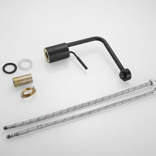 Wastafelkranen Badkamer Wastafel Kraan Hoge Lichaam Zwart Zwanenhals Enkele Handgreep Enkel Gat Montage Messing