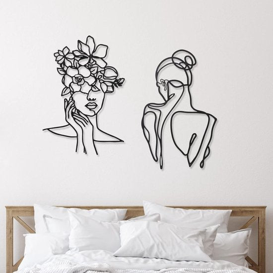 Photect-pakket van 2 minimalistische metalen wandkunst, abstracte vrouw huisdecoratie, kamerdecoratie, slaapkamer, moderne wanddecoratie, metaal, enkele lijn, vrouwelijk lichaamsdecoratie voor keuken, woonkamer