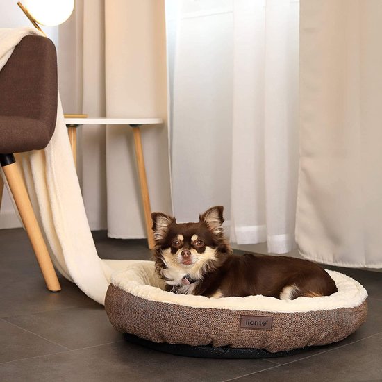 Rond hondenbed, hondenkussen, hondensofa, kattenbed, donut, Ø 55 cm, bruin