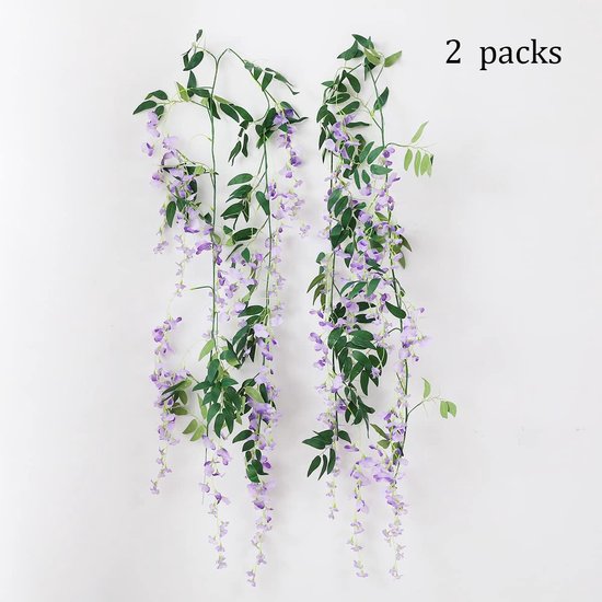 2 x 7 ft kunstmatige blauweregen wijnstok slinger nep bloem blauweregen slingers voor buiten binnen bruiloft muur badkamer decoratie (paars)