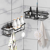 2 stuks doucheplank gezoneerd boren, wandmontage badkamer doucheand met haken, roestvrij staal doucheplank voor shampoo en douchegel, Zwart