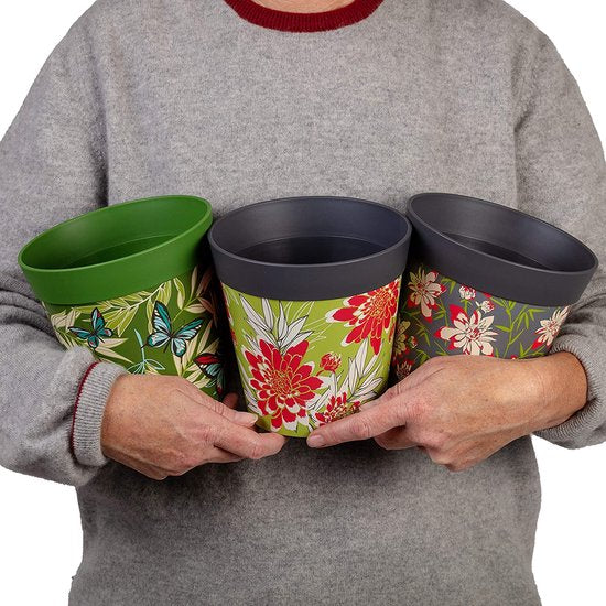 Set van 3 verschillende kleuren en patronen van 15 cm, kunststof bloempotten voor binnen en buiten, veelkleurig4.6 van 5 sterren