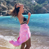 Strandhanddoek, groot, 100 x 200 cm, katoen, saunahanddoek, hamamdoek, yogadeken, pestemal, voor dames en heren, geschenkdoos, extra groot en licht, 100 x 200 cm (kersenbloesems-roze-mint, 2)