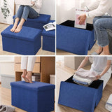 Opvouwbare kruk, 40 x 25 x 25 cm, voetenbank, kist, beklede kruk met opbergruimte, multifunctionele zitkubus als opbergdoos voor slaapkamer, hal, woonkamer (marineblauw)