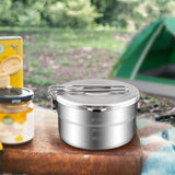 Roestvrijstalen camping kookgerei kookpot met deksel en opvouwbare handgreep - 1,5L grote capaciteit Bento Pot Camping Servies - Outdoor kookgerei voor kamperen, wandelen, picknick