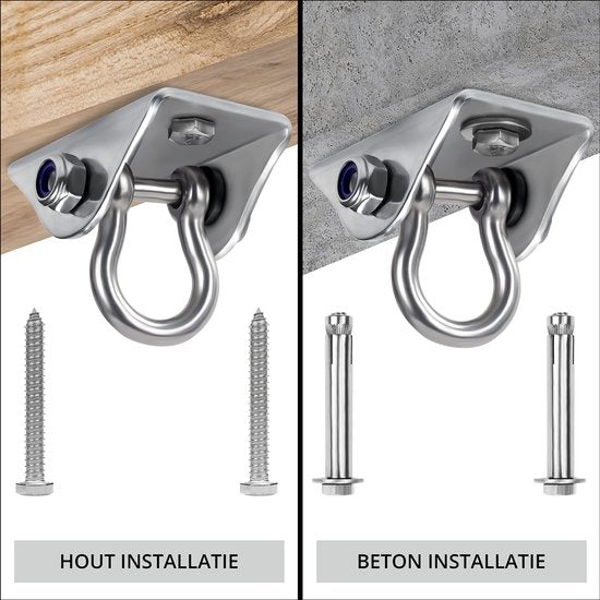 Belle Vous Zware Kwaliteit Schommelhaken (2 Pak) - Roestvrijstalen Swivel Plafondhaken met Schroeven - 450 kg Belasting voor Betonnen en Houten Sets, Yoga, Hangmat stoel, Zandzakken Schommelsets