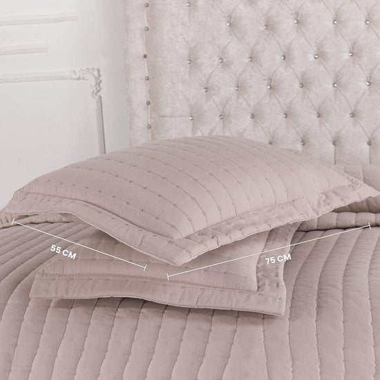 Katoenen spreienset, tweepersoonsbed 250 x 260 cm, kussensloop 55 x 75 cm x 2, slaapbankdeken gewatteerd, deken het hele jaar door (cappucino)