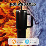 Beker met handvat en rietje, 1200 ml, dubbelwandig, vacuüm, roestvrij staal, draagbare autobeker, reisfles, koffiebeker voor onderweg of kantoor, houdt koffie thee urenlang warm of koud