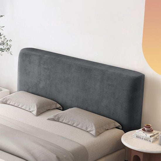 Beschermhoes voor het hoofdbord van het bed, zachte stretch, fluweel, stofdicht, beschermhoes voor gevoerd hoofdeinde (150-170 cm, donkergrijs)