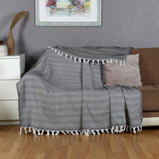 Bedsprei voor eenpersoonsbed, zwart, katoen, bankdeken, knuffelige tv-deken, bankdeken, bankdeken, omkeerbaar deken, sprei, bankdeken, zomerdeken, 150 x 200 cm