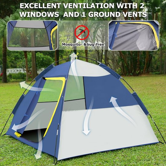 Kampeertent, Koepeltent voor 2 personen, Familietent voor kamperen en picknick, Tenten waterdicht en winddicht, Pop-up tent voor rust in de achtertuin, Outdoor vrijetijdsactiviteiten en bijeenkomsten