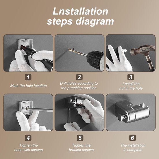 Douchekophouder zilver, 217g volledig metalen zinklegering, heavy duty douchehouder, verbeterde douchekophouder voor douchekoppen - 360° draaibaar, handdouchehouder, met bevestigingsaccessoires