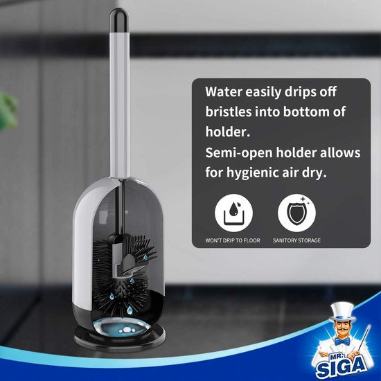 toiletborstel met houder, toiletborstel met zachte haren, grijs en zwart, 1 stuk