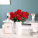 Rozen, Kunstbloemen, realistic enkele steel, bloemen, zijde, rozenboeket voor bruiloften, feest, kantoor, woondecoratie, rood, 12 stuks