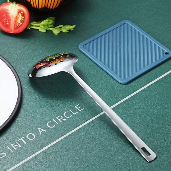 Roestvrijstalen skimmer, Berglander metalen zeef, keukenskimmer voor kookgerei met antiaanbaklaag, antiaanbaklaag en hittebestendig, vaatwasmachinebestendig, gemakkelijk schoon te maken