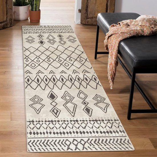 Lopertapijt 60 x 210 cm antislip lang keukentapijt wasbaar vloerkleed runner zacht microvezel geometrisch vloerkleed hardlooptapijt (beige)