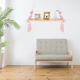 Zwevende plank, hangend houten rek, boho-schommel, touw, zwevende houten planken met haken, voor woonkamer, slaapkamer, wanddecoratie, roze