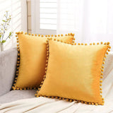 Fluwelen kussenslopen met pompons, effen, decoratief, hoofdkussen, zitkussen, voor de bank, slaapkamer, kantoor, auto