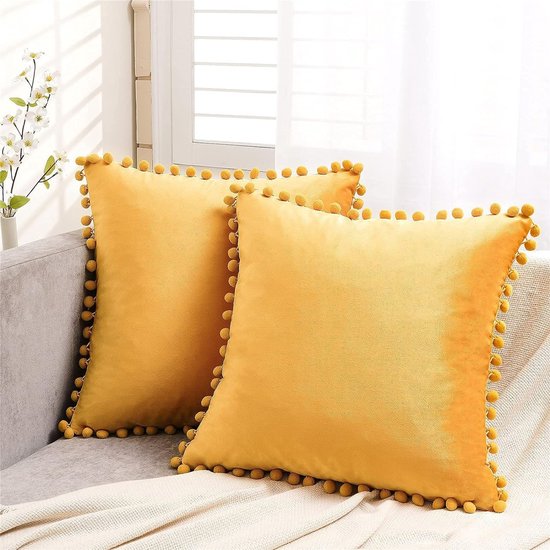 Fluwelen kussenslopen met pompons, effen, decoratief, hoofdkussen, zitkussen, voor de bank, slaapkamer, kantoor, auto