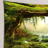 Tapestry PsychedelicTapestry Bos fel zonlicht Wandopknoping Landschap Bohemian Jungle Wall Art Decors (2000x1800mm)