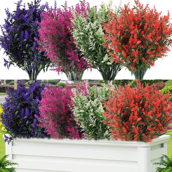 16 bundels kunstbloemen buiten struiken UV kunstplanten buiten plastic bloemen (type A)