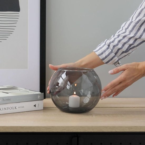 Kogelvaas glas Ø 19 cm H: 15,5 cm planten terrarium vaas grijs glazen vaas ronde vaas kleurrijke vis kom deco grijze vaas hydrocultuur vaas ronde vaas kandelaar | Olivia