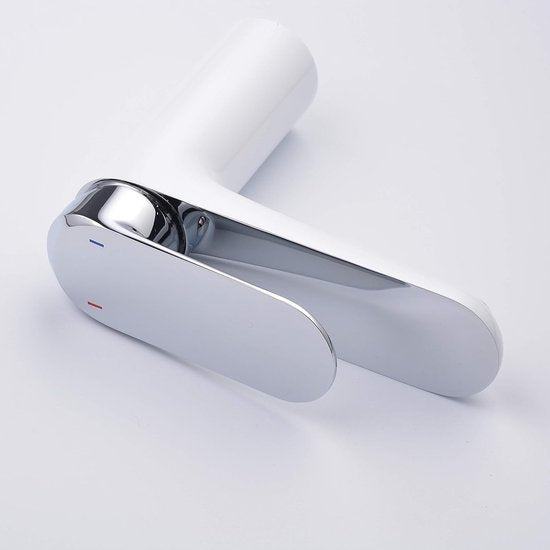 Wastafel-eengreepsmengkraan met één hendel, wit en chroom, 1-gaats wastafelarmatuur met armatuur,