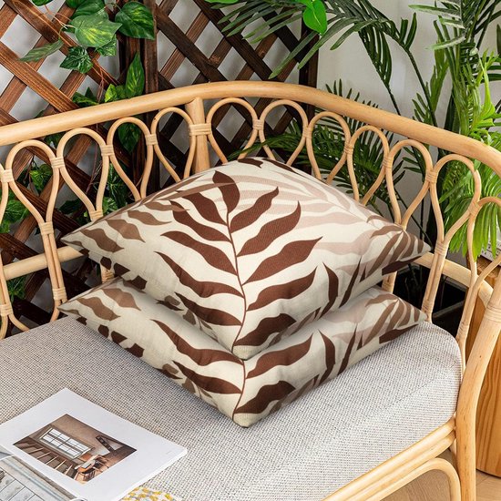 Bruine kussensloop, voor buiten, waterdicht, bankkussen, waterdicht, sierkussen, kussenslopen, bruin-grijze bladeren, decoratief kussen van vlas, voor tuin, bank, woonkamer, set van 2, 50 x 50 cm, kussensloop