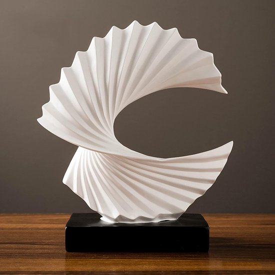Abstracte sculptuur, moderne decoratie in wit, decoratieve spiraal van hars, 28 cm hoog, voor woonkamer, slaapkamer, bureaublad, kasten