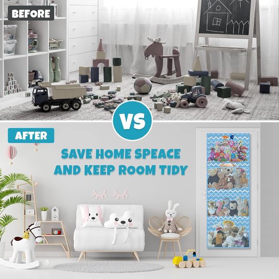 Opbergtas voor knuffeldieren, voor knuffeldieren, babyaccessoires en vochtige doeken, ademende hangorganizer met 4 grote vakken voor kinderkamer, slaapkamer